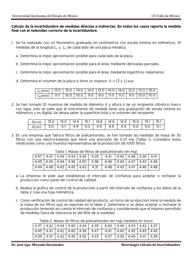 Cálculo de Incertidumbre en Medidas Científicas | PDF | Metrología ...