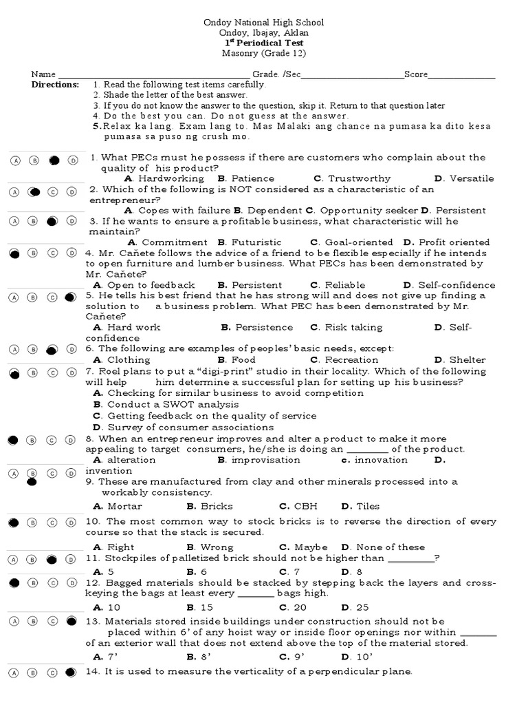 Mastering Masonry An Analysis of a Grade 12 Masonry Test PDF