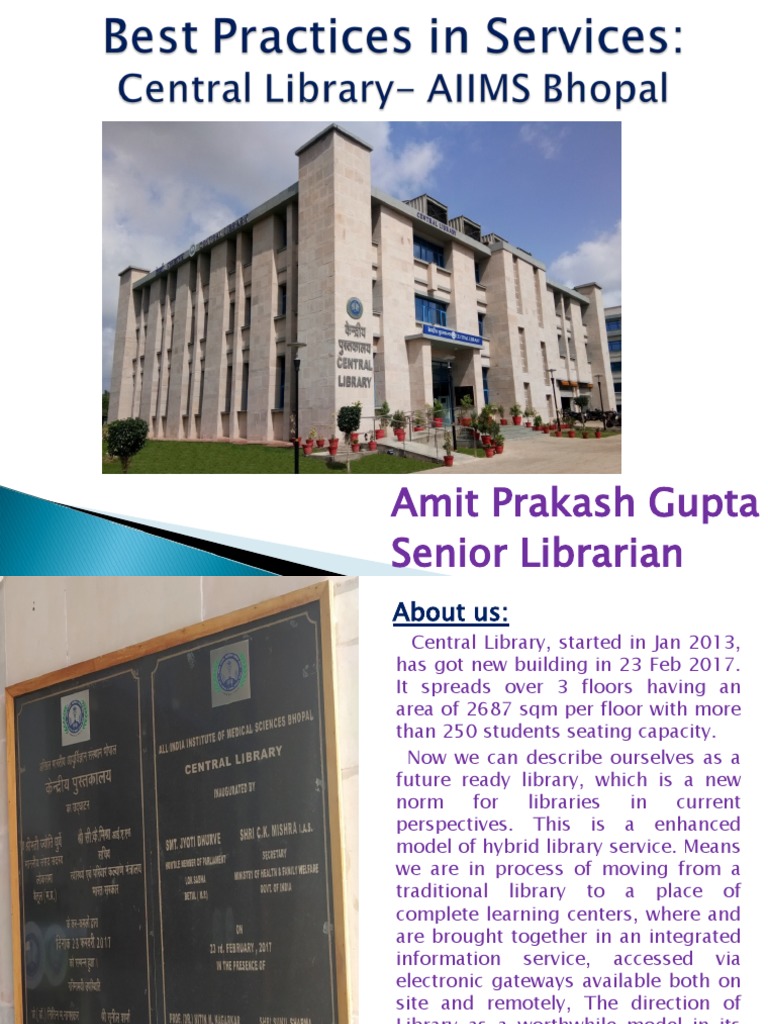 AIIMS Bhopal Central Library Best Practices PDF Libraries Multimedia