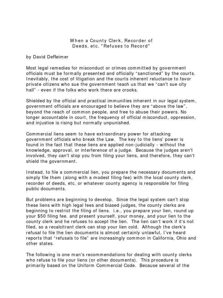 When A County Clerk Refuses To Record - All | PDF | Law Clerk | Common Law