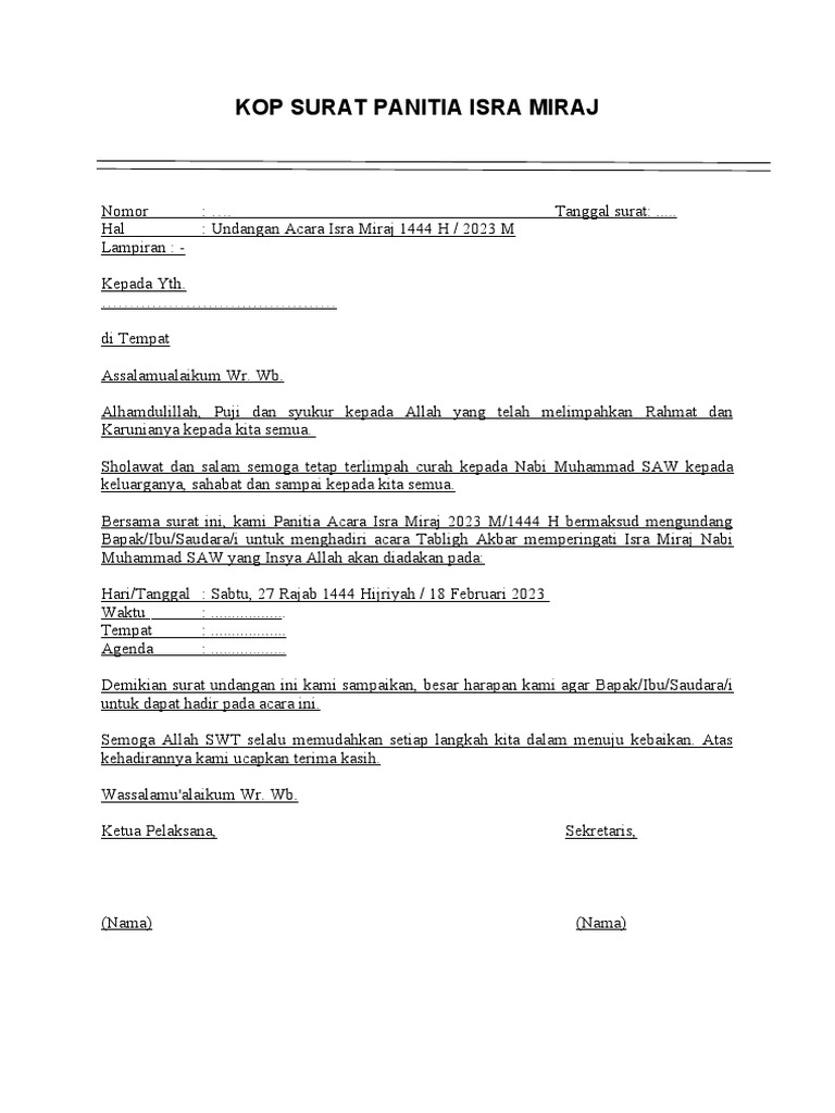 Contoh Undangan Isra Miraj 1444 2023 | PDF