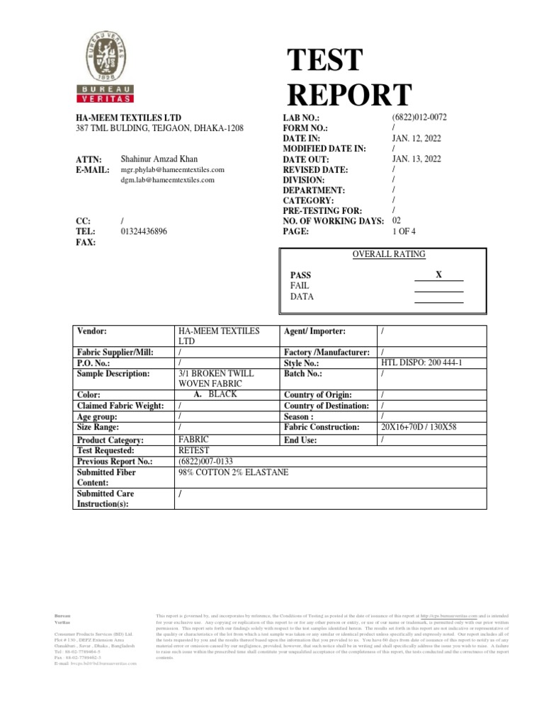 Analysis of Textile Testing Results PDF Textiles Materials