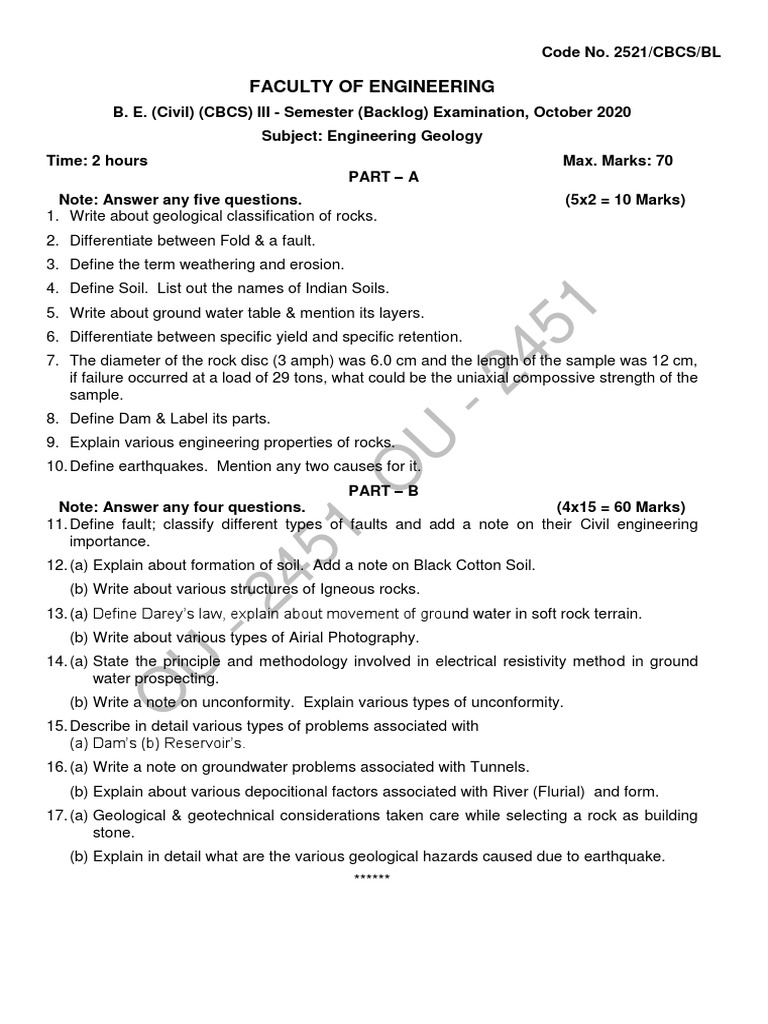 An Analysis of Key Geological Concepts Assessed in an Engineering