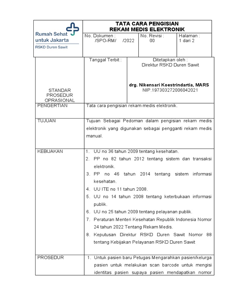 Sop Pengisian Rekam Medis Elektronik 2022 | PDF