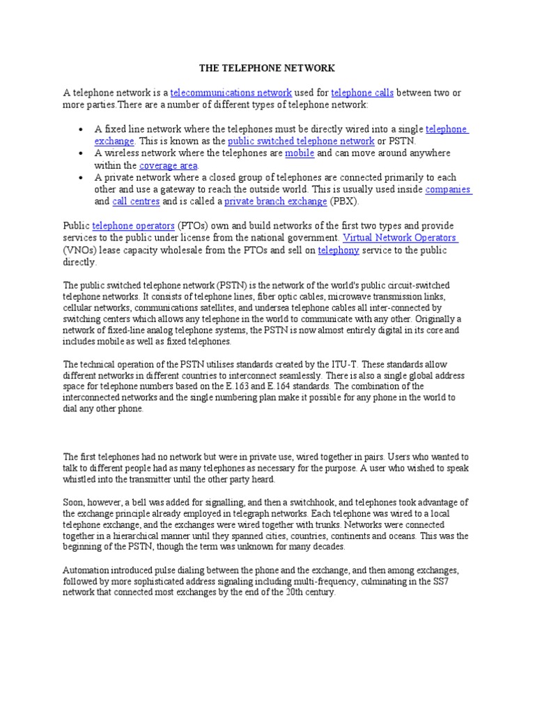 Overview of Telephone Network Types | PDF