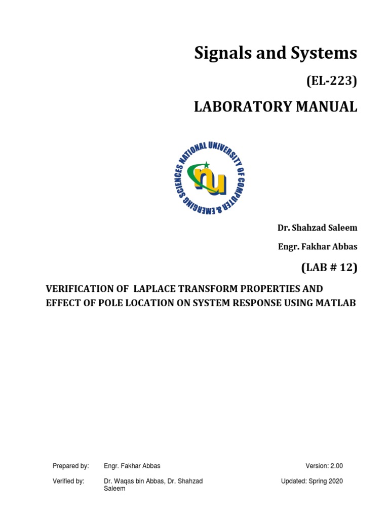 Verification of laplace transform properties and effect of pole