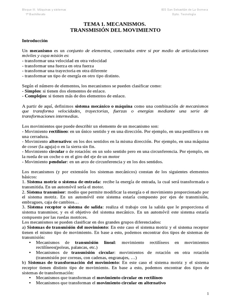 Tema 1 Mecanismos Pdf Engranaje Eje