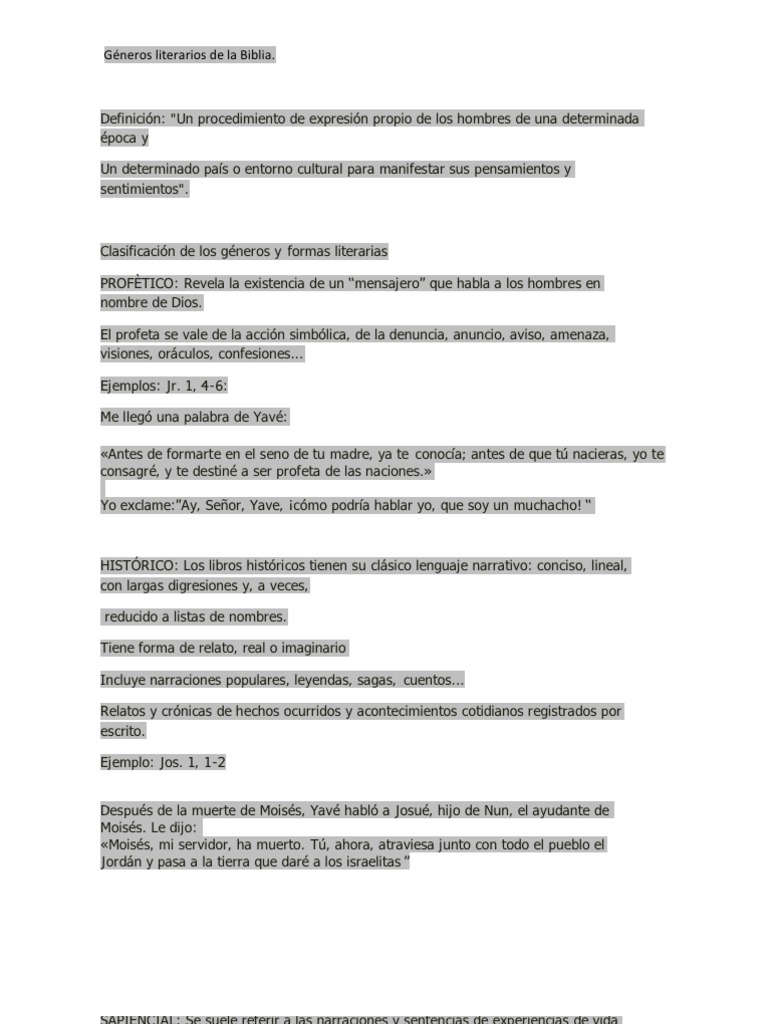 Géneros Literarios De La Biblia Pdf