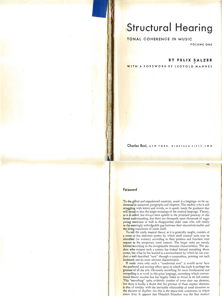 Structural Hearing Tonal Coherence in Music Vol. I (Salzer
