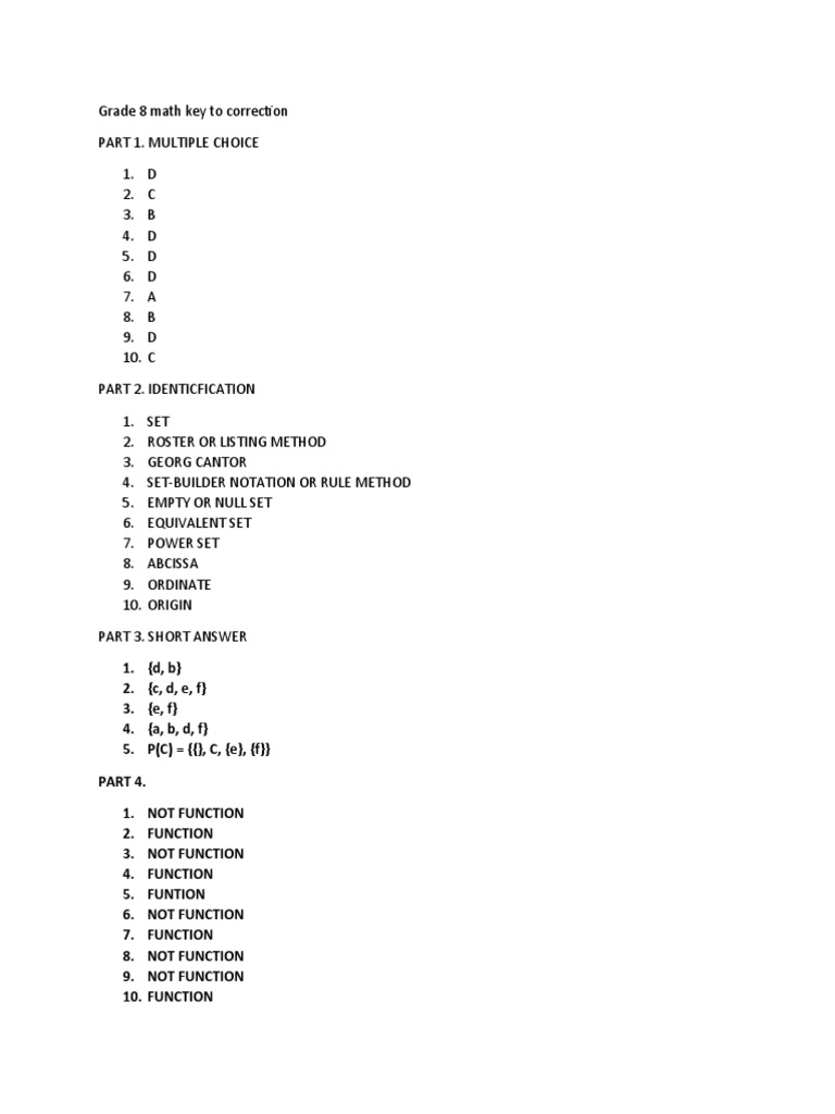 Grade 8 Math Key To Correction | PDF