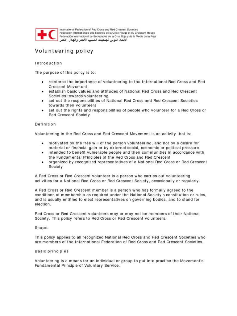 IFRC's Volunteering Policy | PDF | International Federation Of Red ...