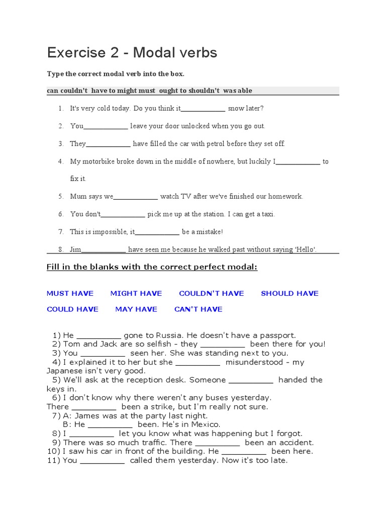 Modal Verbs Exercise Worksheet | PDF