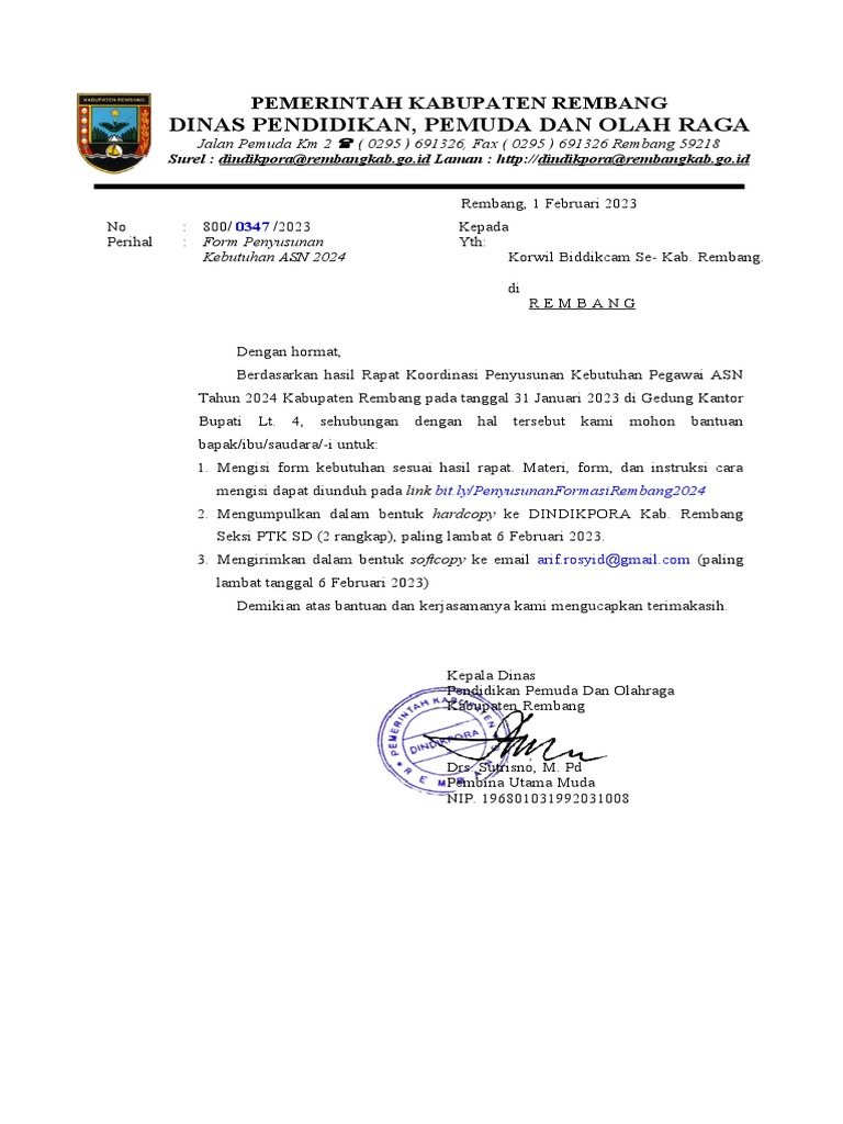Surat Edaran Form Kebutuhan ASN 2024 PDF