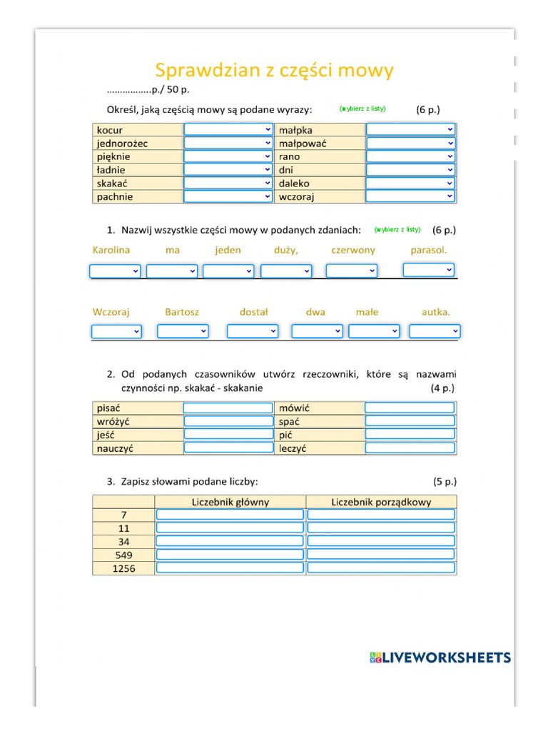Sprawdzian Z Części Mowy Klasa 5 Z Odpowiedziami Wsip Sprawdzian Z Części Mowy Klasa V Worksheet | PDF