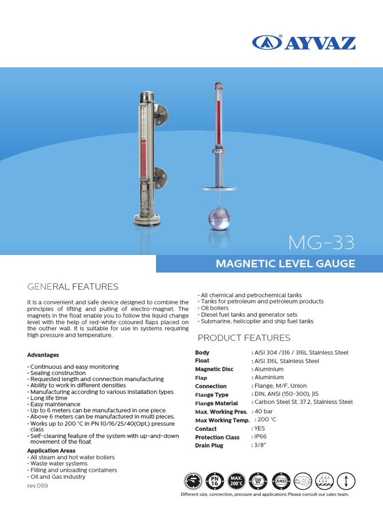 Ayvaz MG33 Level Gauge Download Free PDF Pipe (Fluid Conveyance