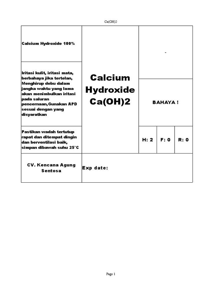 MSDS Calcium Hydroxide (Ca(OH)2) | PDF