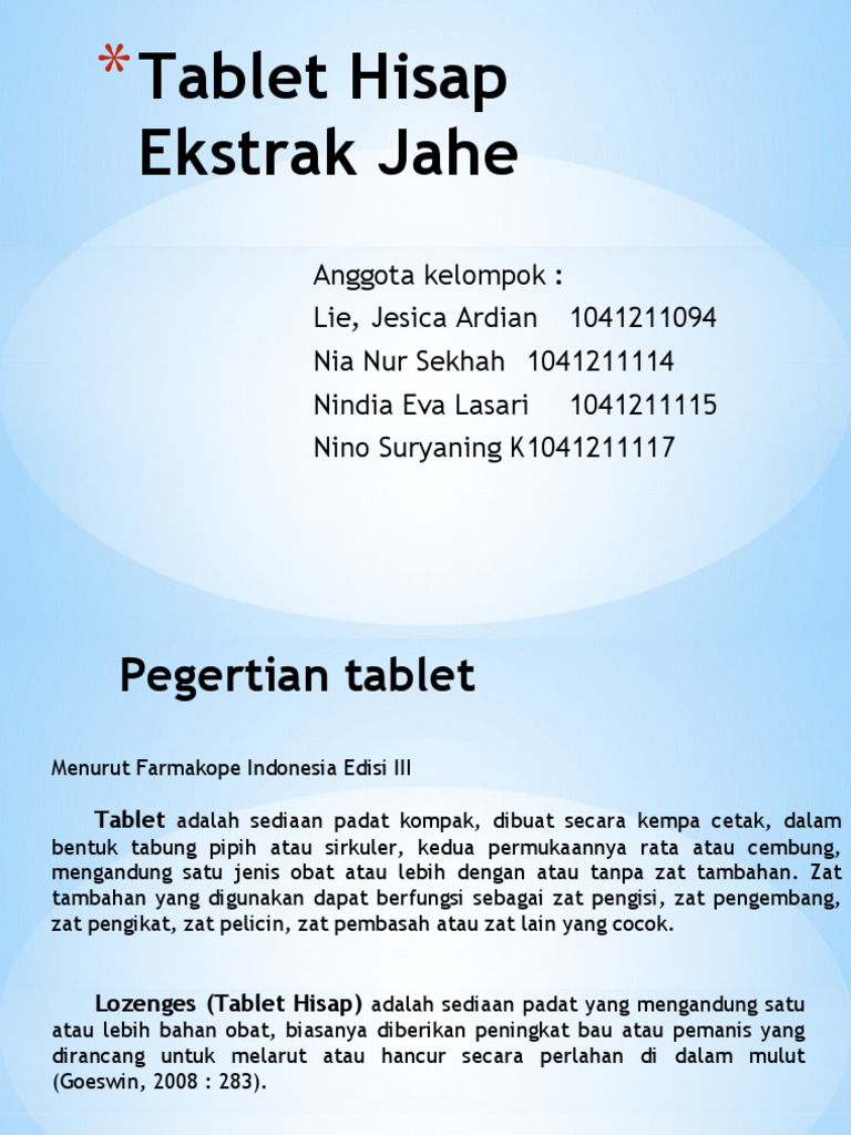 Pembuatan dan Evaluasi Tablet Hisap Jahe | PDF