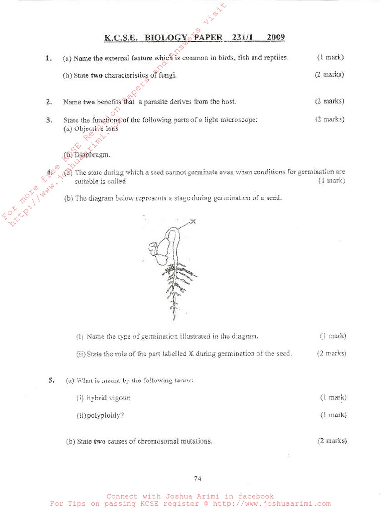 Kcse 2009 Biology P1 Pdf