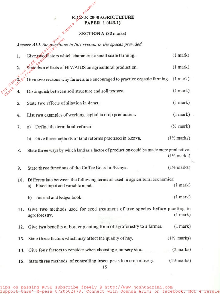 Kcse 2008 Agriculture P1 E Pdf