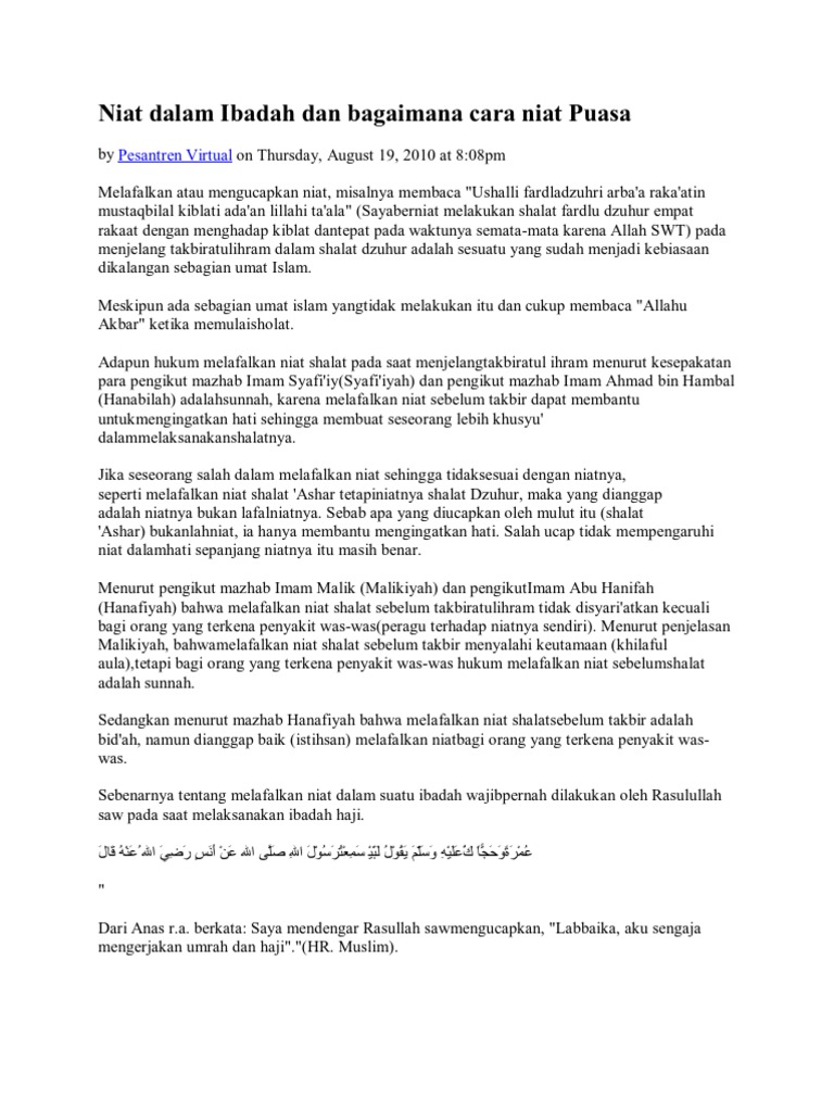 Niat Ibadah Puasa