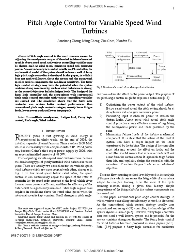 Pitch Angle Control For Variable Speed Wind Turbines PDF Wind Power