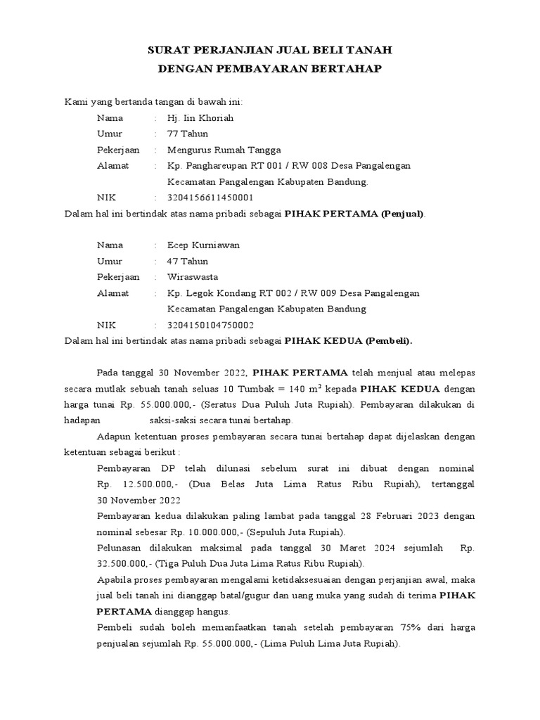 Perjanjian Jual Beli Tanah Pangalengan | PDF