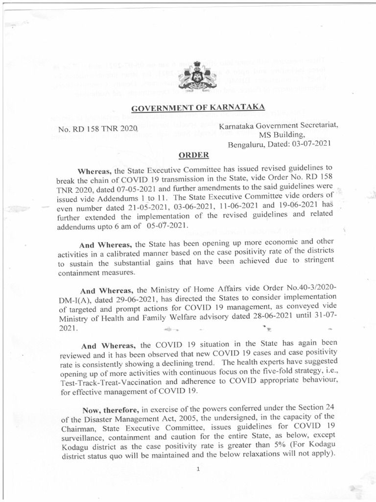Karnataka COVID-19 Guidelines | PDF | Bus | Government