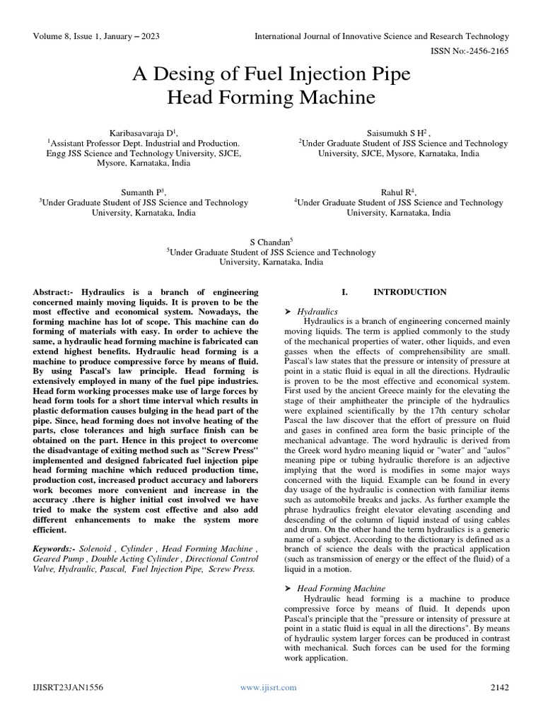 A Desing of Fuel Injection Pipe Head Forming Machine | PDF | Valve | Pump