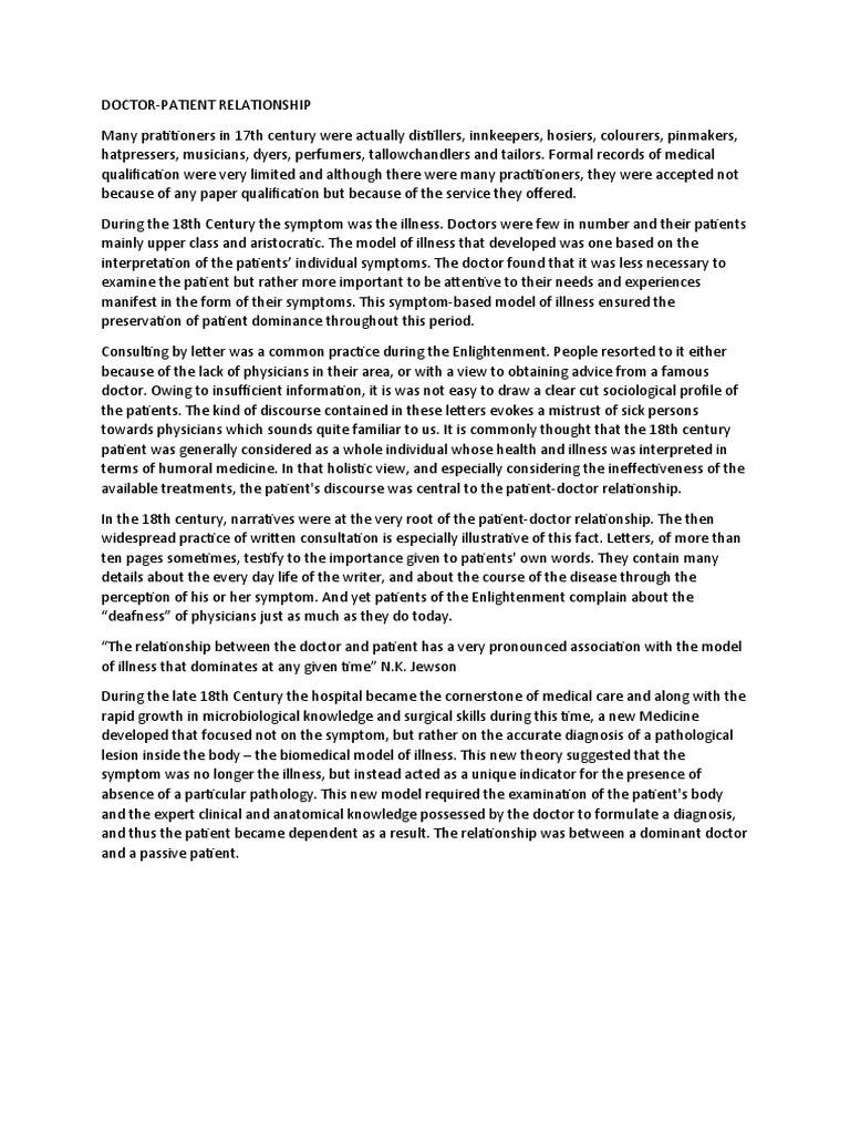 The Evolution of the Doctor-Patient Relationship: From Symptom-Based ...