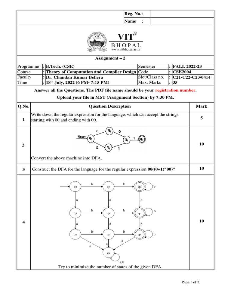 C21-0414-CSE2004 - TOC and CD-Assignment-2 | PDF | Computers
