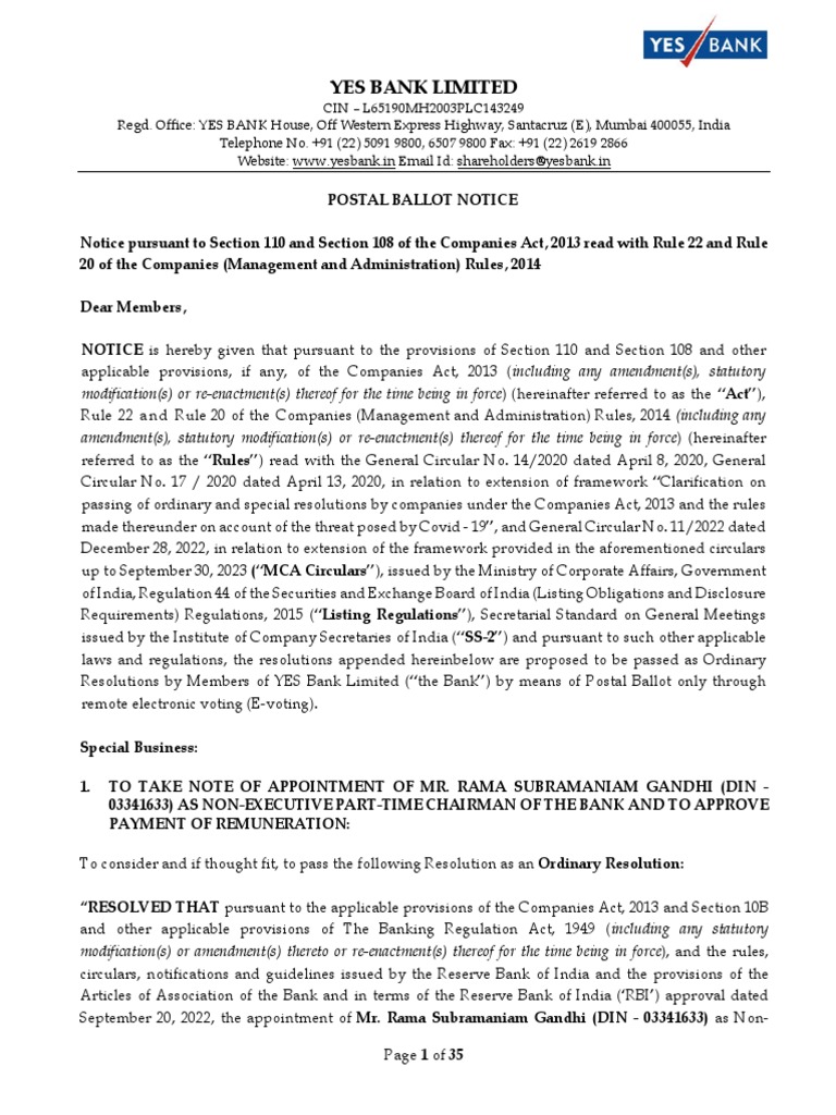 Postal Ballot Notice 2023 | PDF | Login | Electronic Voting