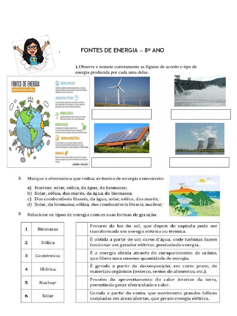 Atividades sobre Fontes de Energia - 8º Ano | PDF