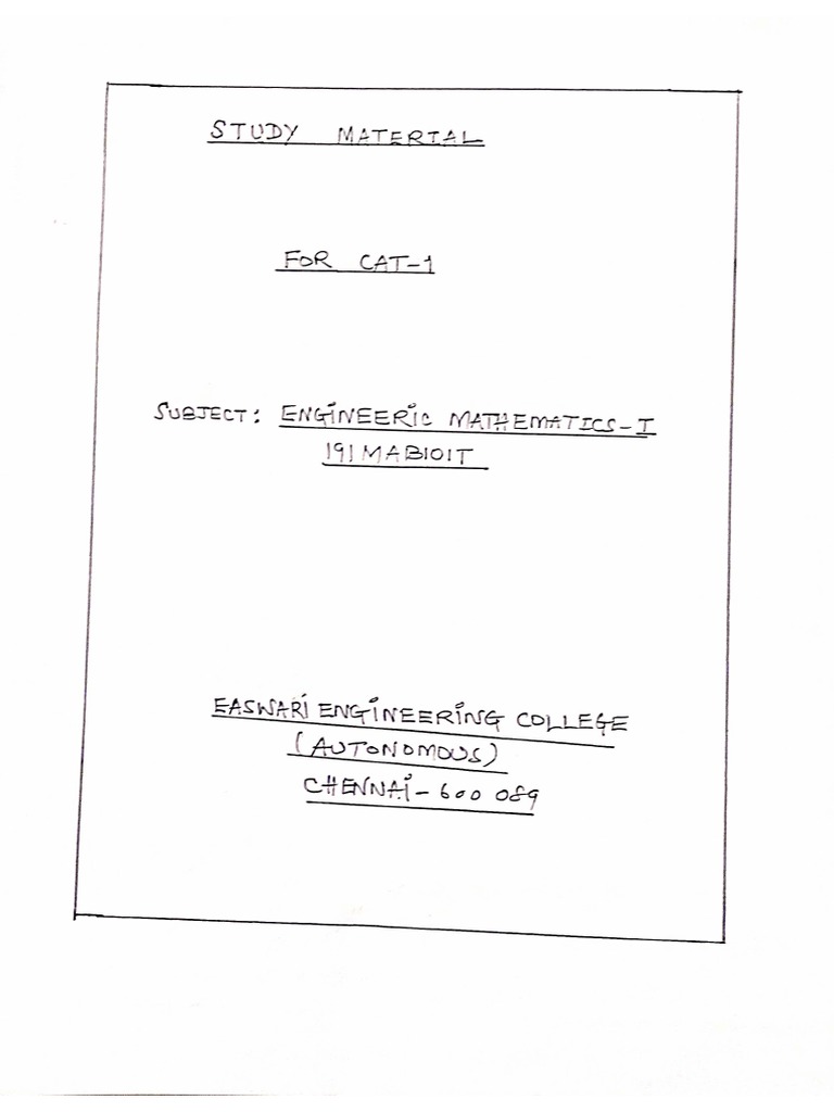 Study Material Cat I 202223 Engg Maths I PDF