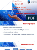 Lecture 13 - Reliability & Validity, Results & Discusion and Wrap Up