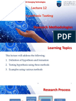 MSc Computer Science with Emerging Technologies Lecture 12 Hypothesis Testing Research Methodologies