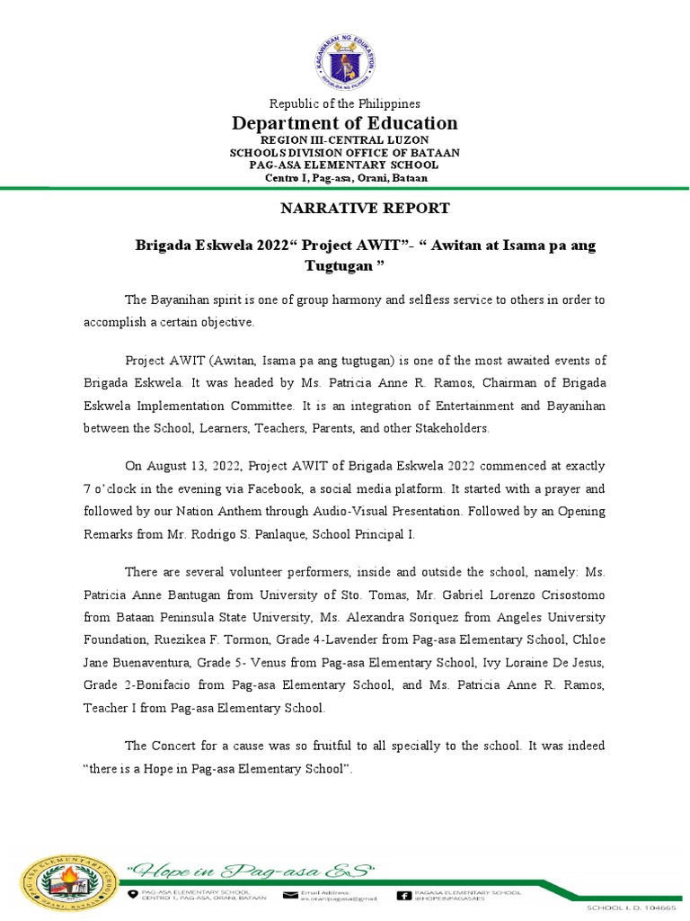 Brigada Eskwela 2022: Project AWIT Report | PDF | Philippines
