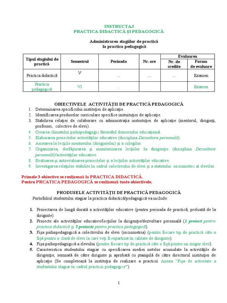 Instructaj Practica Pedagogică Final | PDF