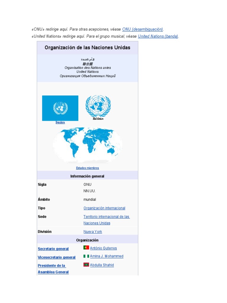 Organización de las Naciones Unidas | PDF | Naciones Unidas ...