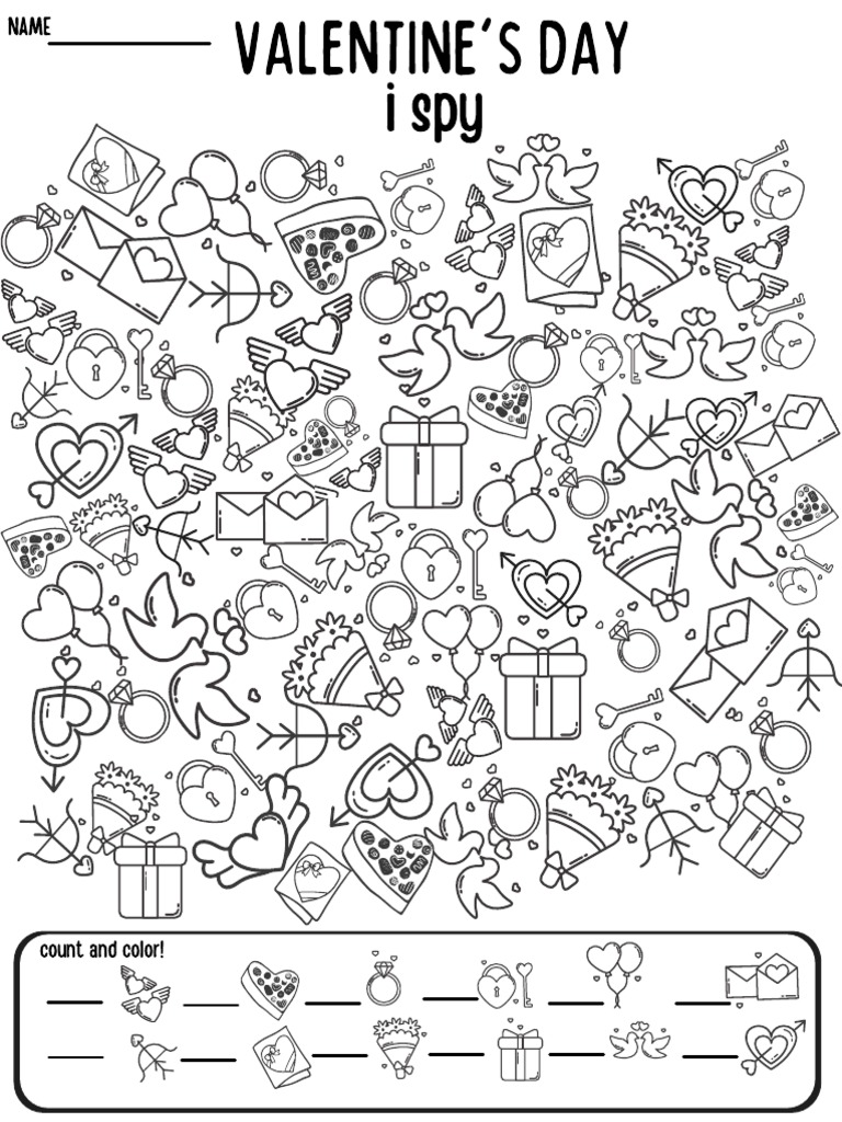 Valentine's Day I Spy Black and White | PDF
