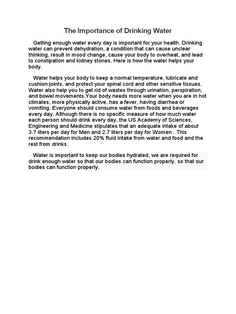 The Importance of Drinking Water PDF