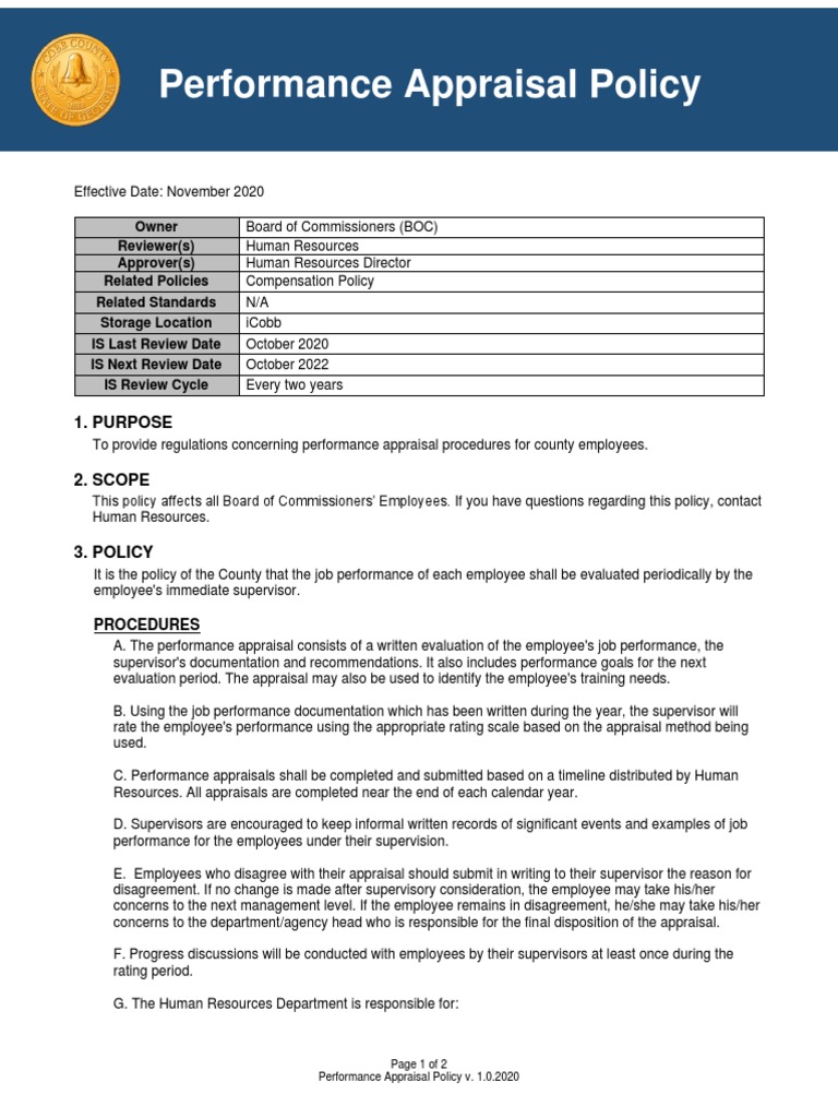 Performance Appraisal Policy Overview | PDF | Performance Appraisal ...