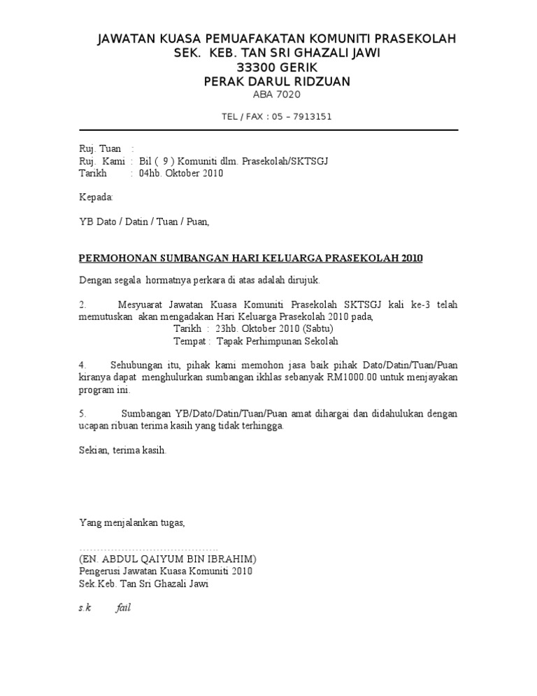 Surat Mohon Sumbangan Pdf