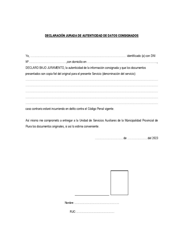 Formatos de declaraciones juradas pdf