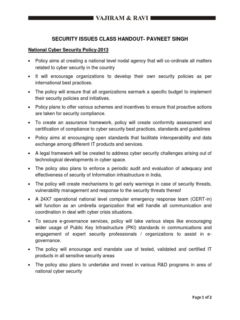 National Cyber Security Policy Overview | PDF | Computer Security ...