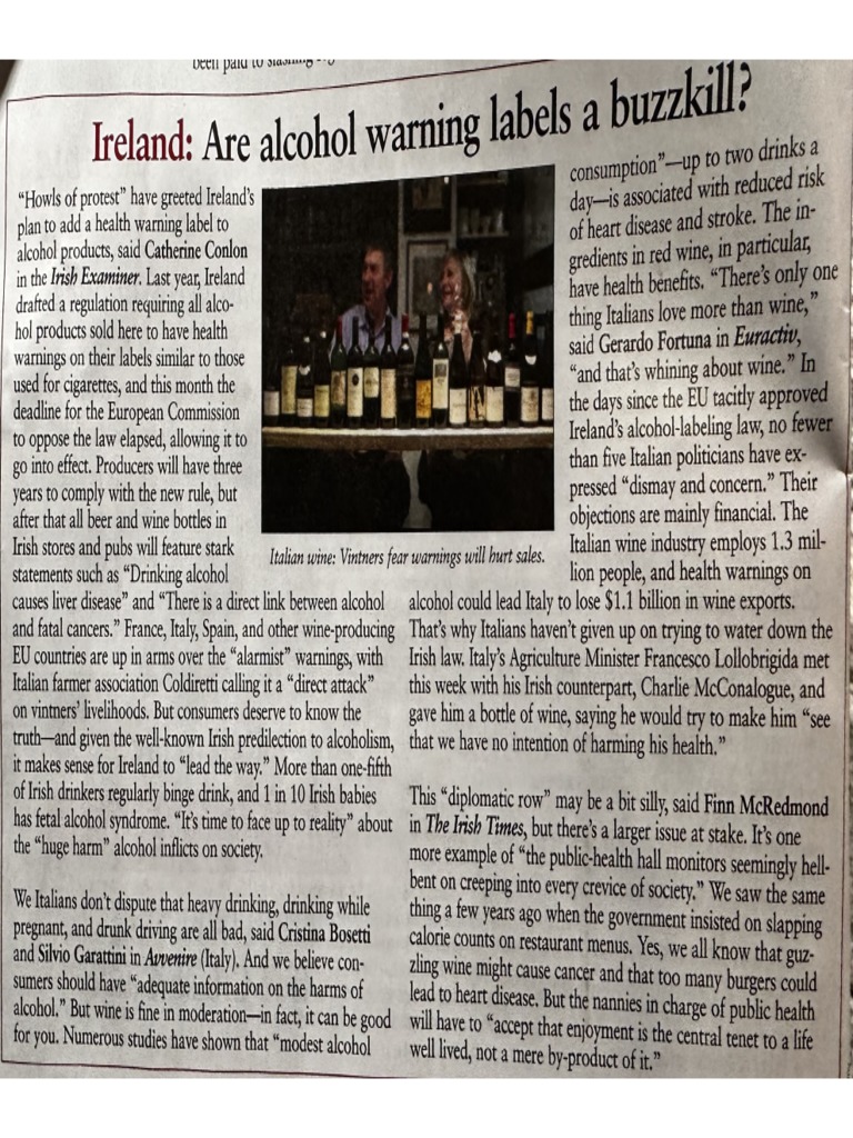 Distilling The Message: Irish Plans For Alcohol Warning Labels – Silke ...