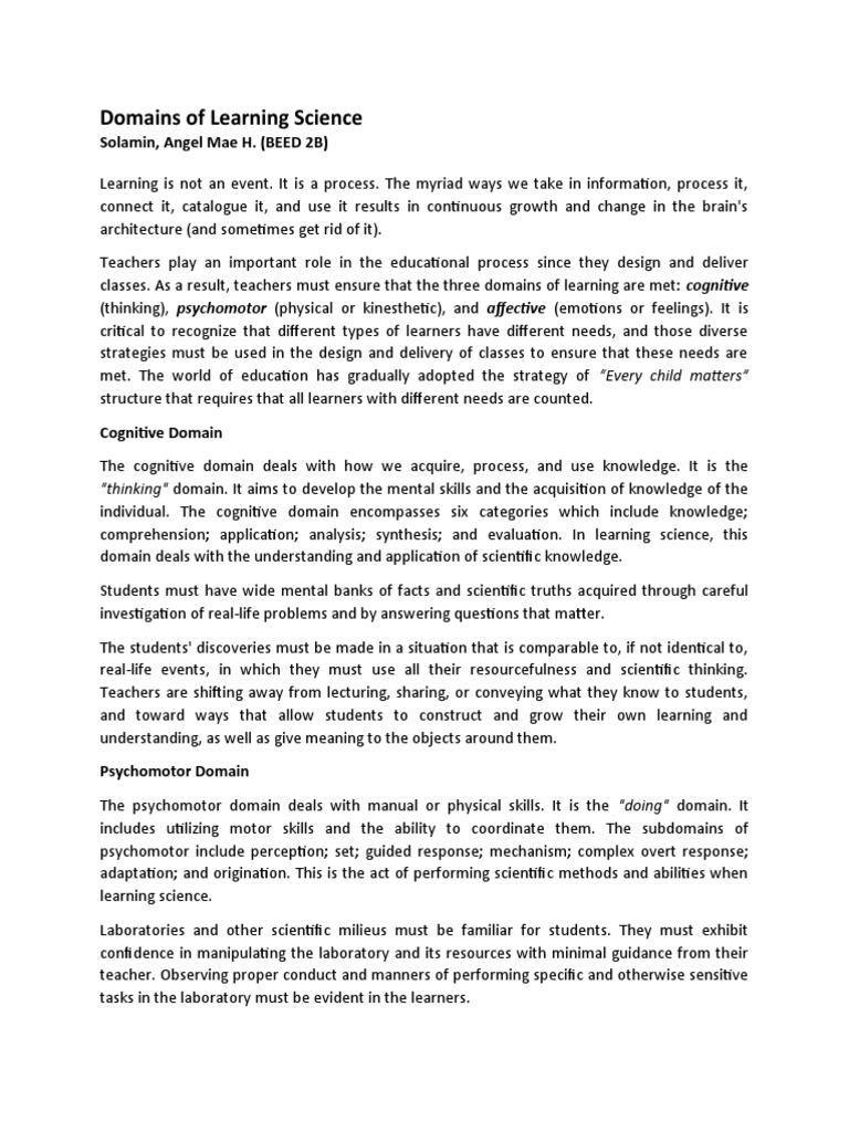 Domains of Learning Science PDF Learning Science