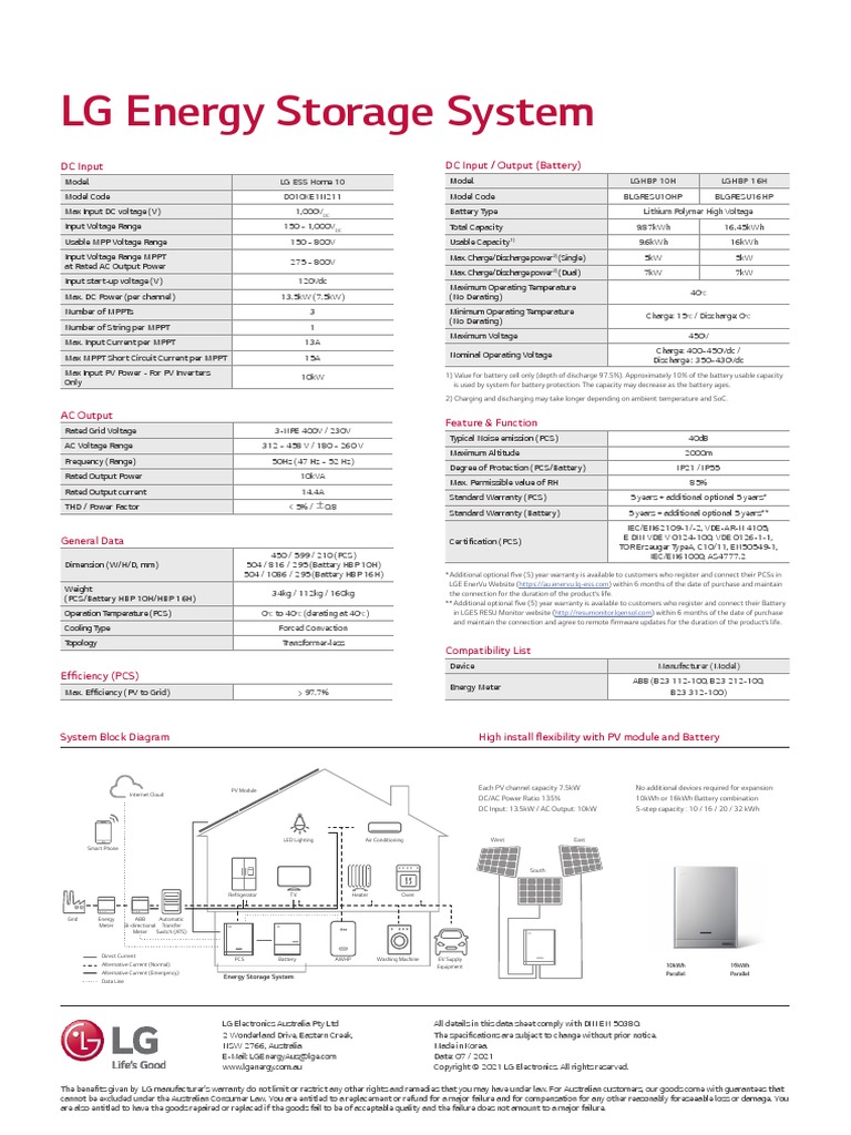 LG Energy Storage System Home 10 PDF Photovoltaics Physical