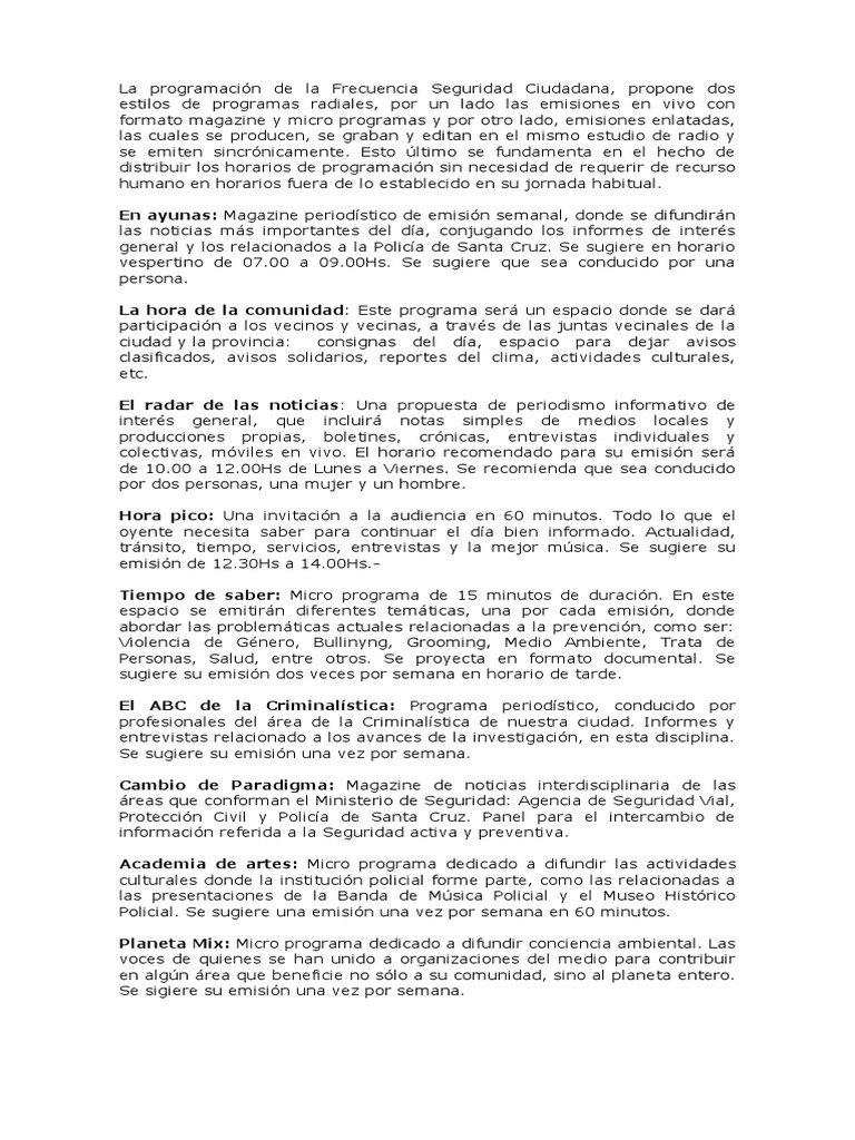 Programación Radial de Seguridad Ciudadana | PDF | Policía | Radiodifusión