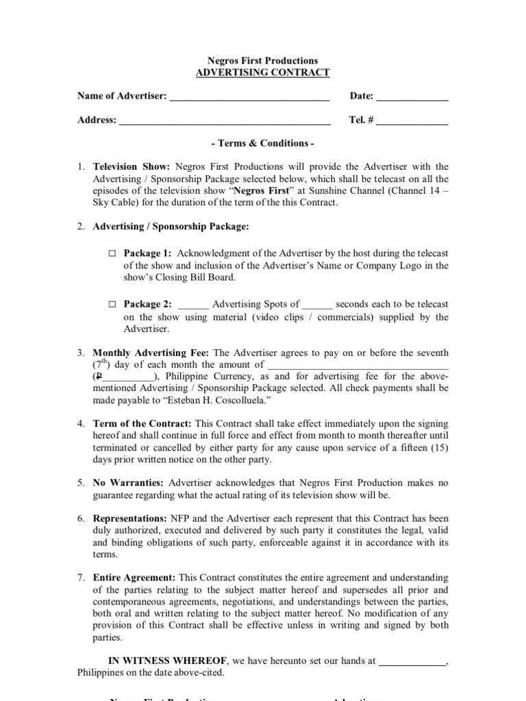 Advertising Contract | PDF | Finance & Money Management