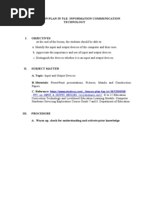 4As detailed lesson plan final input and output devices